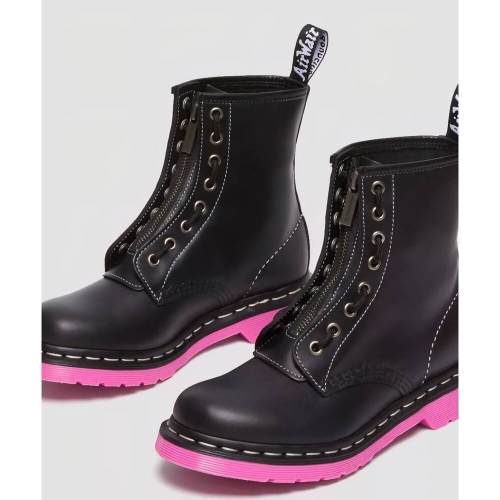 Dr Martens 1460 Pink Sole Wanama Leather Jungle Zip Boots
